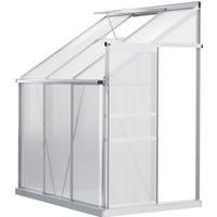 Outsunny 6 x 4ft Lean to Wall Polycarbonate Greenhouse Aluminium Walkin Garden Greenhouse with Adjustable Roof Vent, Rain Gutter, Clear