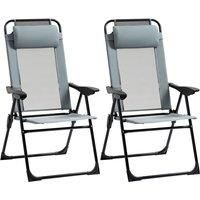 Outsunny Set of 2 Portable Folding Recliner Lounge Chairs - Grey