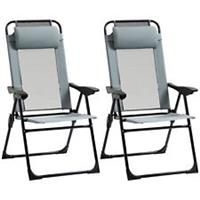 Outsunny Set of 2 Portable Folding Recliner with Adjustable Backrest, Grey