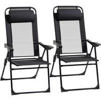 Outsunny Set of 2 Portable Folding Recliner Lounge Chairs - Black
