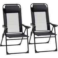 Outsunny Set of 2 Portable Folding Recliner Outdoor Patio Chaise Lounge Chair with Adjustable Backrest, Black