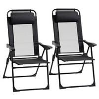 Outsunny Set of 2 Portable Folding Recliner with Adjustable Backrest, Black