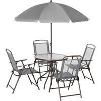 Outsunny 6 Piece Patio Dining Set With Garden Umbrella 4 Folding Chairs  Grey