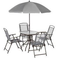 Outsunny 6 Piece Patio Dining Set with Garden Umbrella 4 Folding Chairs, Grey