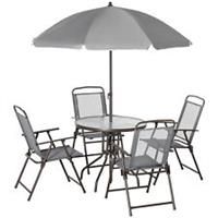 Outsunny 6 Piece Patio Dining Set with Garden Umbrella 4 Folding Chairs, Grey