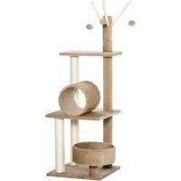 PawHut 121cm Cat Tree Tower Kitten Activity Center Scratching Post with Bed Tunnel Perch Interactive Ball Toy Brown