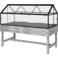 Outsunny Raised Garden Bed Vegetable Flower Container With Pc Greenhouse Cover - Grey