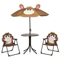 Outsunny Kids Foldable Four-Piece Garden Set w/ Table, Chairs, Umbrella - Brown