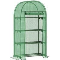 Outsunny 80 x 49 x 160cm Mini Greenhouse for Outdoor, Portable Gardening Plant Green House with Storage Shelf, Roll-Up Zippered Door, Metal Frame and PE Cover, Green