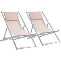 Set of 2 Folding  Deck Folding Chairs  Garden Patio Lounger, White
