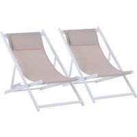 Outsunny Set of 2 Folding Garden Beach Deck Chairs Deckchairs Seaside Folding Garden Patio Lounger, White