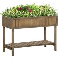 Outsunny Wooden Herb Planter Stand 8 Cubes Bottom Shelf Raised Bed - Brown