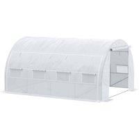 Outsunny 4 x 3 x 2 m Polytunnel Greenhouse, Walk in Pollytunnel Tent with Steel Frame, Reinforced Cover, Zippered Door and 8 Windows for Garden White