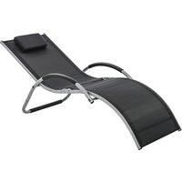 Outsunny Sun Lounger Reclining Chair Portable Armchair with Pillow for Garden Patio Outside Aluminium Frame, Black