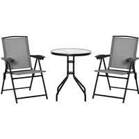 Outsunny 3 Piece Patio Furniture Bistro Set 2 Folding Chairs 1 Tempered Glass Table Adjustable Backrest - Grey