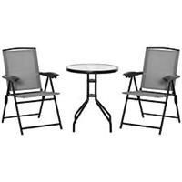 Outsunny Patio Bistro Set Folding Chairs Garden Coffee Table for Balcony Grey