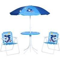 Outsunny Kids Foldable Four-piece Garden Set With Table Chairs Umbrella - Blue