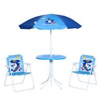Outsunny Kids Foldable Four-Piece Garden Set w/ Table, Chairs, Umbrella - Blue
