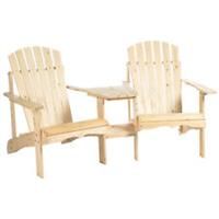 Outsunny Wooden Outdoor Double Adirondack Chair w/ Center Table & Umbrella Hole