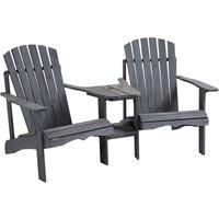 Outsunny Wooden Outdoor Double Adirondack Chairs Loveseat - Grey