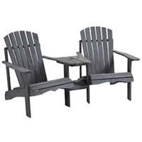 Outsunny Wooden Outdoor Double Adirondack Chair w/ Center Table & Umbrella Hole