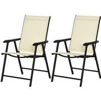 Outsunny Set of 2 Foldable Metal Garden Chairs Outdoor Patio Park Dining Seat Yard Furniture Beige
