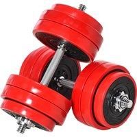 HOMCOM 30KGS Two-In-One Dumbbell & Barbell Adjustable Set Strength Muscle Exercise Fitness Plate Bar Clamp Rod Home Gym Sports Area