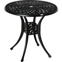 Outsunny 78cm Round Garden Dining Table Bistro Set with Parasol Hole Antique Cast Aluminium Outdoor Table, Black