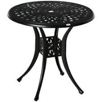 Outsunny 78cm Round Garden Dining Table with Parasol Hole Cast Aluminium Black