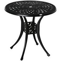 Outsunny 78cm Round Garden Dining Table with Parasol Hole Cast Aluminium Black