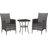 Outsunny Rattan Garden Furniture Bistro Set 3 PCs Patio Weave Companion Chair Table Set Conservatory, Light Grey