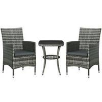 Outsunny Rattan Bistro Set Garden Chair Table Patio Outdoor Cushion Conservatory