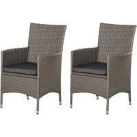 Outsunny 2 Seater Outdoor Rattan Armchair Dining Chair Garden Patio Furniture w/ Armrests Cushions Grey