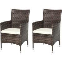 Outsunny 2 Seater Outdoor Rattan Armchair Dining Chair Garden Patio Furniture w/ Armrests Cushions Mixed Brown