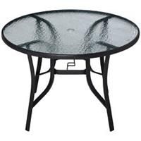 Outsunny 106cm Round Garden Dining Table with Parasol Hole Tempered Glass Top