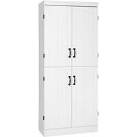 HOMCOM 4Door Tall Kitchen Cupboard, Freestanding 6Tier Storage Cabinet with 2 Adjustable Shelves for Living Room, Dining Room, White