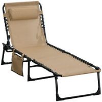 Outsunny Sun Lounger, Folding Camping Bed 5position Adjustable Beige
