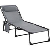 Outsunny Portable Sun Lounger, Folding Camping Bed Cot, Reclining Lounge Chair 5-position Adjustable Backrest with Pillow for Patio Beach Pool, Grey