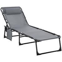 Outsunny Sun Lounger, Folding Camping Bed 5-position Adjustable Grey