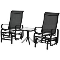 Outsunny 3 Pcs Rocking Chair Gliding Chair Set w/ Table for Patio Garden Black