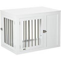 PawHut Furniture Style Dog Crate, End Table Pet Cage Kennel, Indoor Decorative Puppy House, with Double Doors, Locks, for Medium Dogs, White
