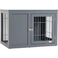 PawHut Furniture Style Dog Crate, End Table Pet Cage Kennel, Indoor Decorative Puppy House, with Double Doors, Locks, for Small & Medium Dogs, Grey