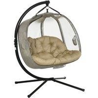 Double Hanging Egg Chair Folding Swing Hammock w/ Cushion, Indoor Outdoor Brown