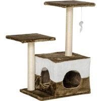 PawHut Cat Tree Tower Kitten House Scratching Posts with Condo Perch Interactive Mouse Toy, 45 x 33 x 70 cm, Brown