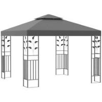 Outsunny 3m x 3m Outdoor Decorative Garden Gazebo Canopy Steel Frame  Grey