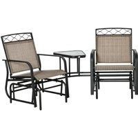 2-Person Outdoor Glider Rocker Chair with Center Table Breathable Mesh Fabric