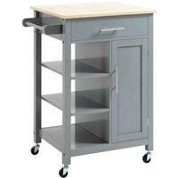 Kitchen Trolley Utility Cart on Wheels with Open Shelf & Storage Drawer Grey