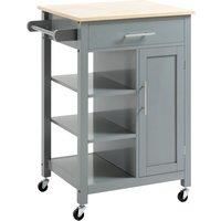 Compact Kitchen Trolley Utility Cart on Wheels with Open Shelf Drawer Grey