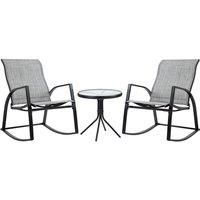 Outsunny 3pc Patio Bistro Set w/ 2 Rocking Chairs and Tempered Glass Table - Grey