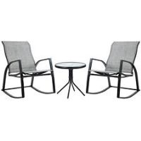 Outsunny 3 Pieces Outdoor Rocking Chairs Set w/ Tempered Glass Table for Garden